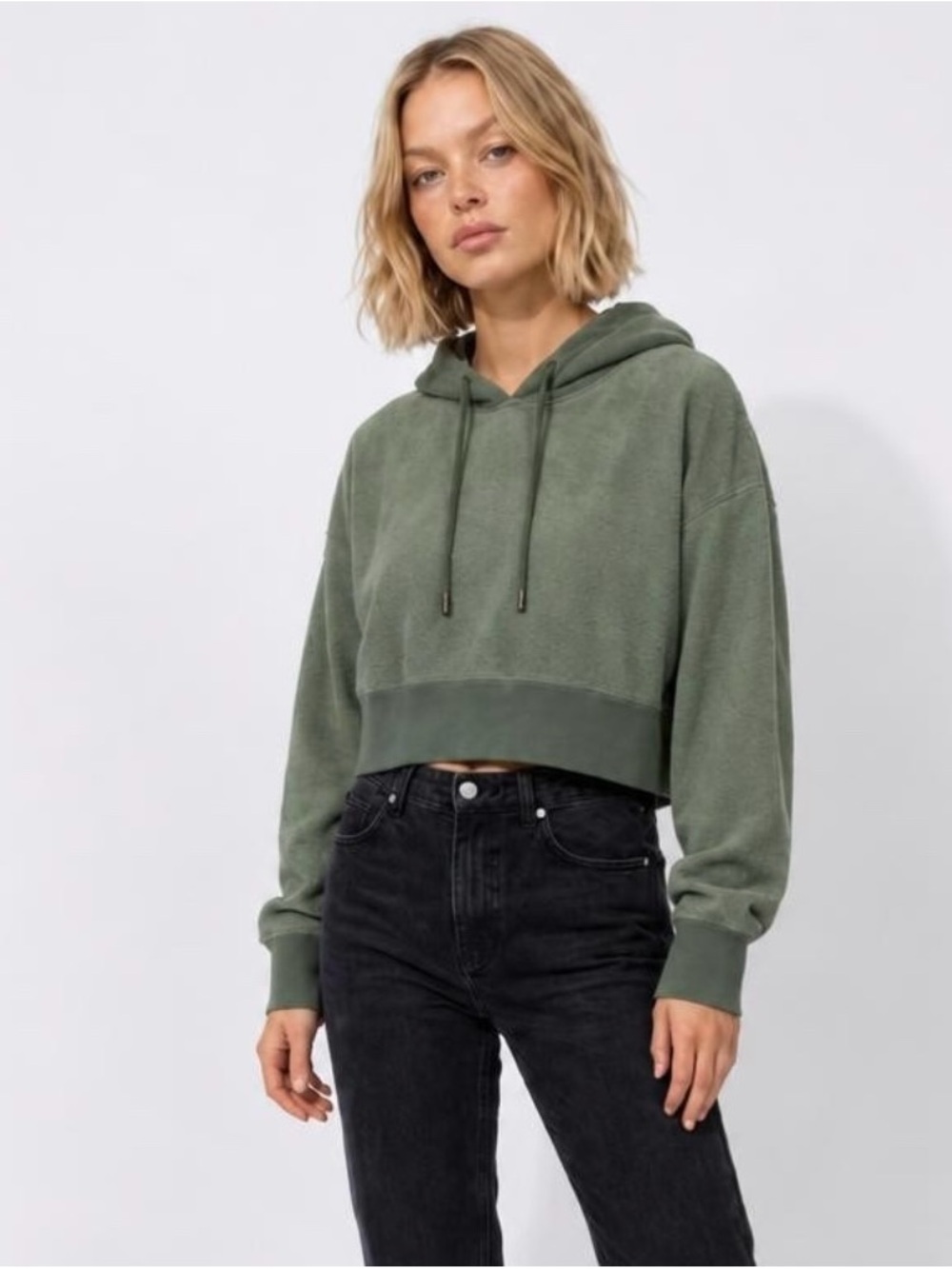 DSQUARED2 Cropped Olive Green Hooded Sweatshirt